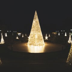 Der Obere Kurpark wird ebenfalls von Lichtkonstruktionen in Tannenbaumform ausgeleuchtet und sorgt so für weihnachtlich-gemütliche Stimmung.
